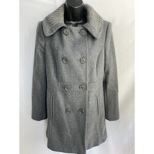 Via Wool Blend Grey Pea Coat Longline Size 6 Classic Overcoat Winter Fall Jacket